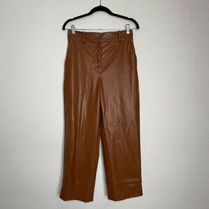 Zara Women's Faux Leather Wide Leg Trousers Brown Button Fly Medium Edgy